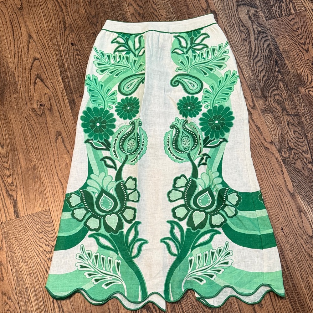Green Floral A-Line Skirt
